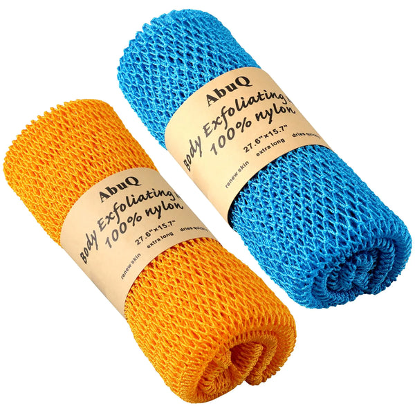 AbuQ 2 Pieces African net Sponge for exfoliatingAfrican exfoliating net African wash net African Ghana Sapos scrubbing washcloth rag for Smoother Skin and Daily use (Pink Green)