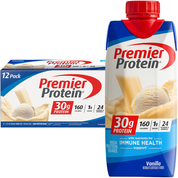 Premier Protein Protein Shake Vanilla 30g Protein 1g Sugar 11 fl oz Pack of 12