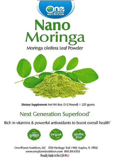 One Planet Nutrition Moringa Powder 8 oz (227 Servings) Raw Organic Moringa Leaf Rich in Vitamins Minerals and Plant Proteins for Nutritional Support Excipient-Free Non-GMO Vegan Gluten-Free