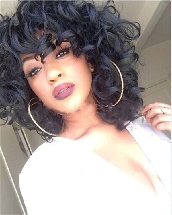African Black Curly Short Fluffy Wig for European Beauty